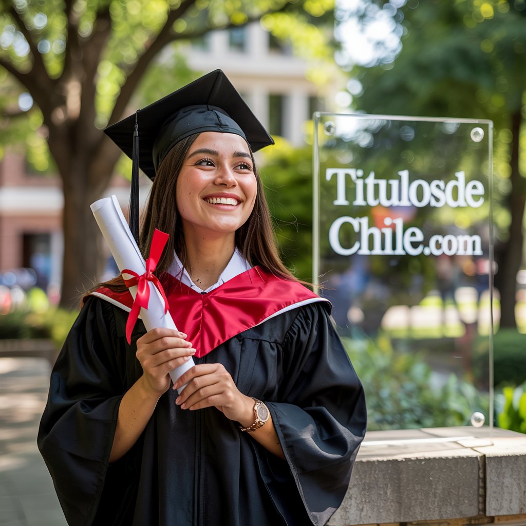 Joven chilena feliz recién graduada con diploma de titulosdechile.com